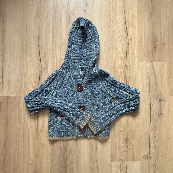 Free People Sweaters - Free People Blue Cropped Knit Hooded Cardigan